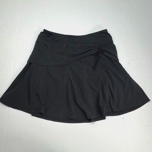 Athleta Women Wherever Skort Size 4 Black Ruched Poly Skirt Attached Shorts